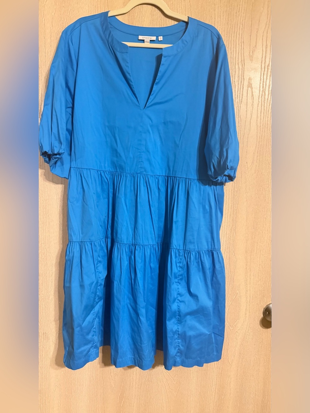 Chico's Bright Blue Tiered V-Neck Midi Dress